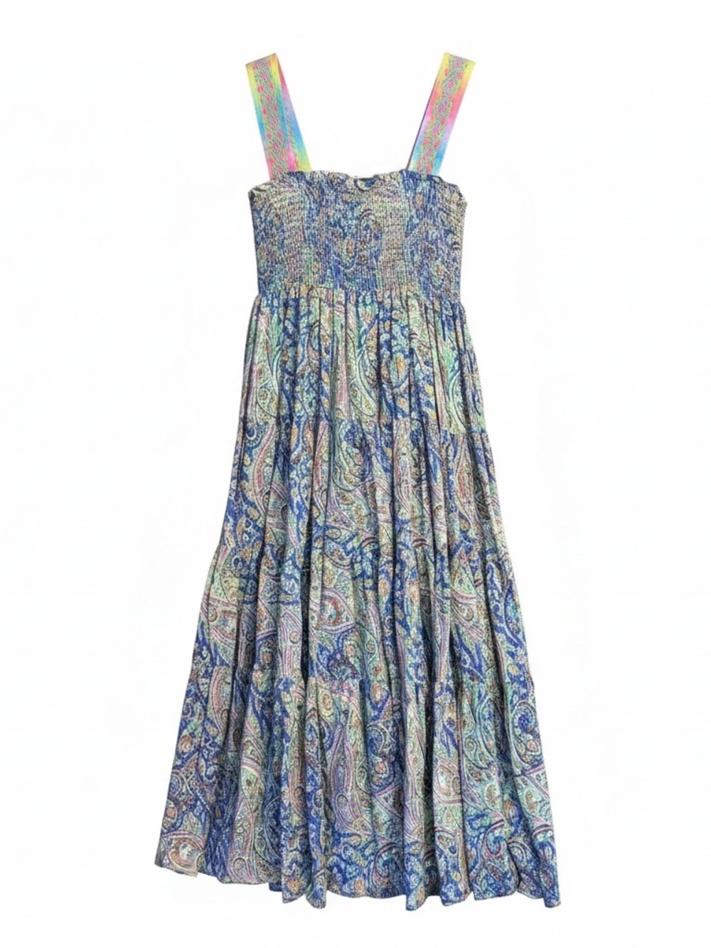Lauren Ralph Lauren Blue Paisley Maxi Dress with Rainbow Straps
